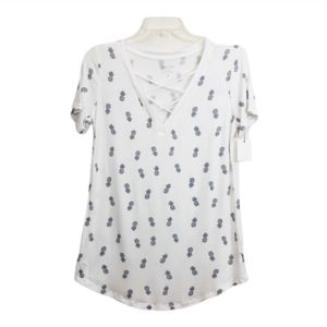 Zoe + Liv White & Gray Pineapple Graphic Tee Size S